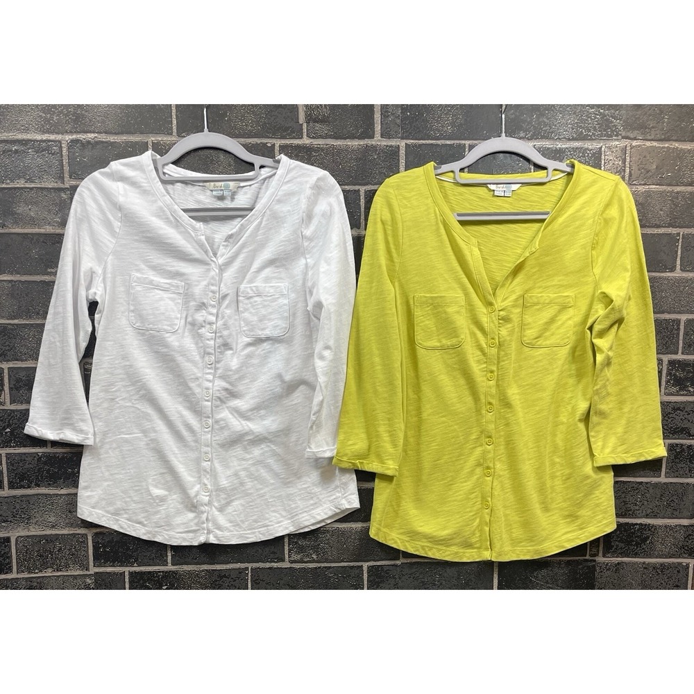 Boden The‎ Cotton Henley T Size 6 Bundle 3/4 Sleeve Popover Green And White